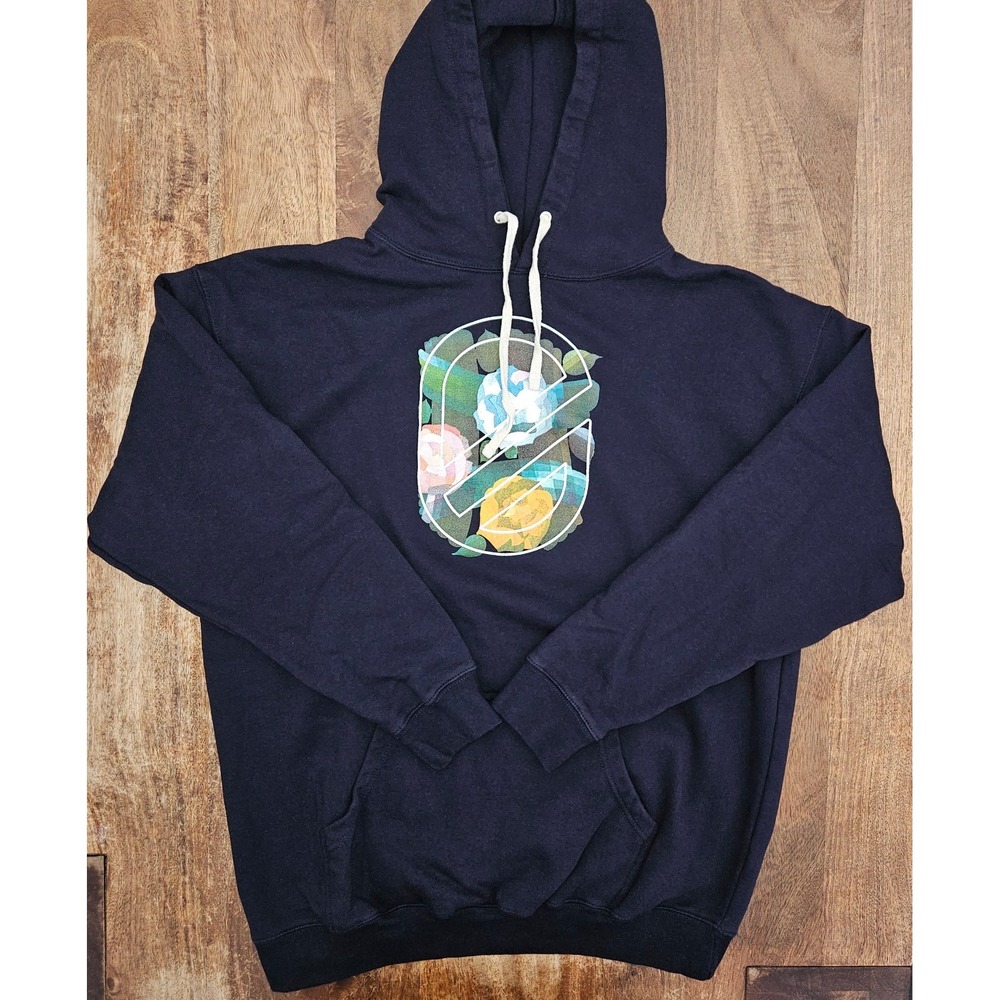 Extracurricular Hoodie Sweater Mens XL Dark Blue Floral Graphic 100% Cotton
